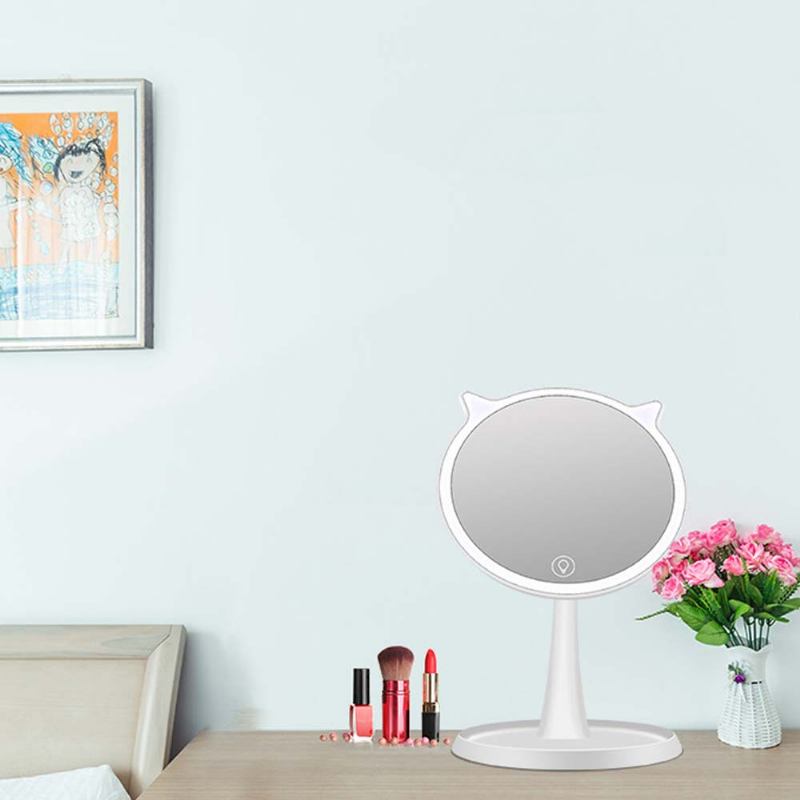 Καθρέφτης Μακιγιάζ Led Cat Cosmetic Mirror Ρυθμιζόμενος Φορτιστή Usb Ορθογώνιος Μονής Όψης Φορητός Γραφείου Για