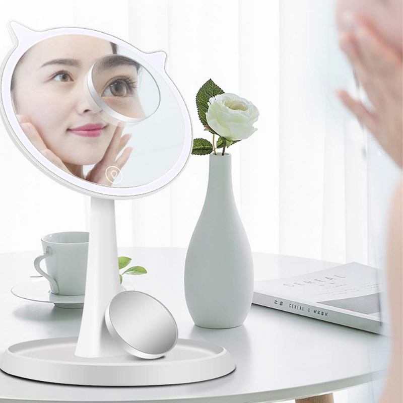 Καθρέφτης Μακιγιάζ Led Cat Cosmetic Mirror Ρυθμιζόμενος Φορτιστή Usb Ορθογώνιος Μονής Όψης Φορητός Γραφείου Για