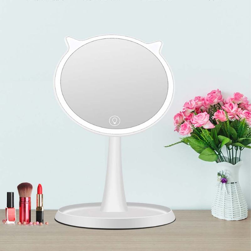 Καθρέφτης Μακιγιάζ Led Cat Cosmetic Mirror Ρυθμιζόμενος Φορτιστή Usb Ορθογώνιος Μονής Όψης Φορητός Γραφείου Για