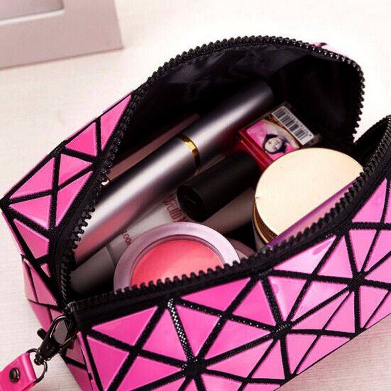 Lingge 3d Diamond Pattern Cosmetic Bag Large Capacity Women Makeup Tools Organizer