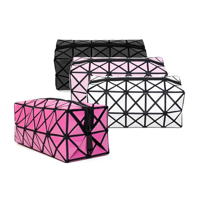 Lingge 3d Diamond Pattern Cosmetic Bag Large Capacity Women Makeup Tools Organizer