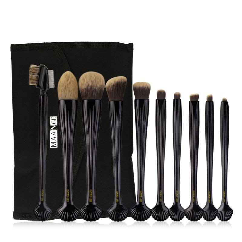 Shell Σετ Πινέλων Μακιγιάζ 10 Τεμαχίων Make Up Foundation Blush Eyeliner Cosmetic Concealer Brushes With Nylon Crease Kit