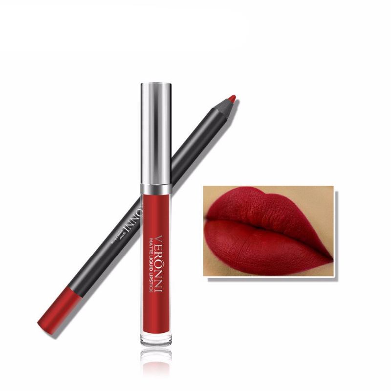 Veronni Matte Lip Gloss Lipliner Pencils Set Moisturizer Makeup Liquid Lipstick Lips Liner Kits