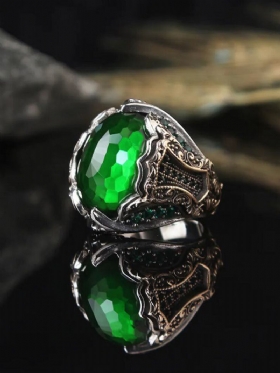 1 Τεμ. Από Κράμα Μόδας Vintage Ένθετο Πράσινο Δαχτυλίδι Από Στρας