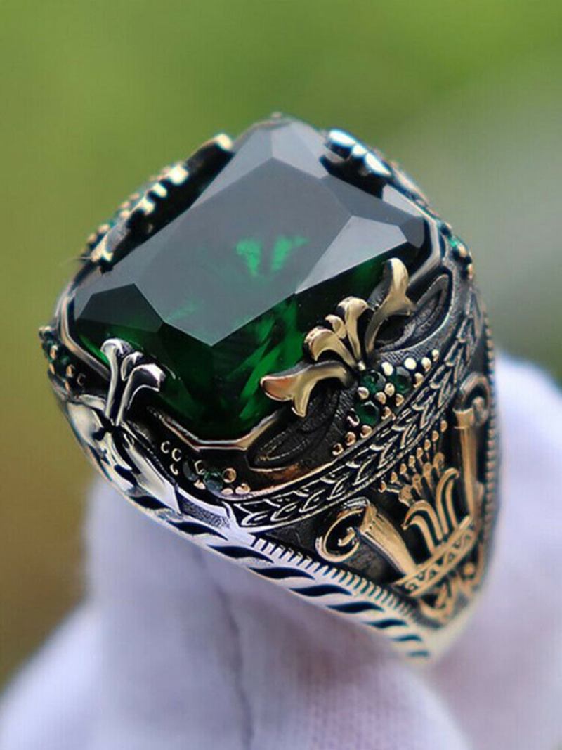 1 Τεμ. Vintage Fashion Pattern Μαύρο Πράσινο Χάλκινο Δαχτυλίδι Από Στρας