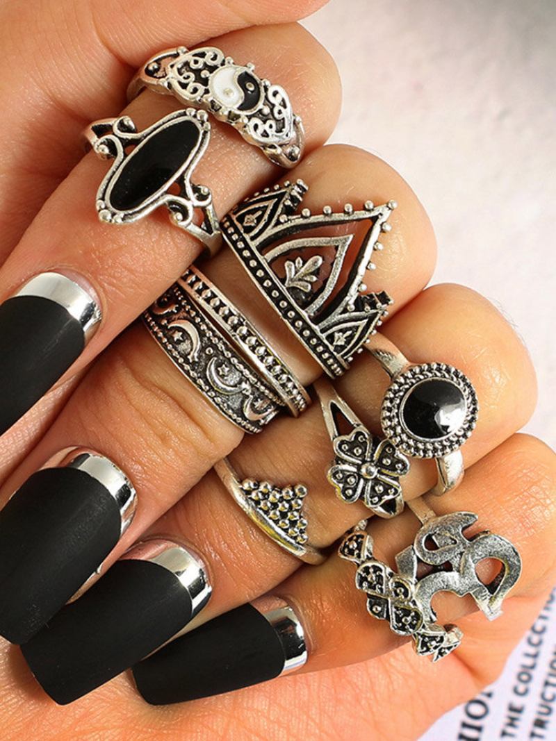 10 Τμχ Bohemian Statement Ring Set Vintage Crown Star Moon Flower Knuckle Rings Για Γυναίκες