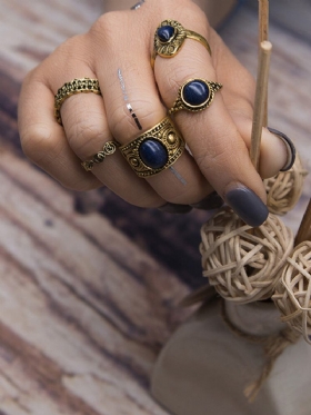 5 Τμχ Bohemian Ring Vintage Τυρκουάζ Δαχτυλίδι Με Κότσι