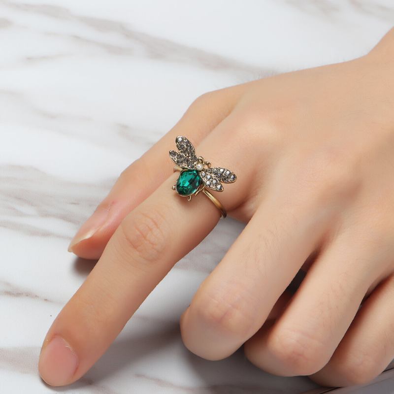 Cute Bees Open Finger Rings Luxury 18k Επιχρυσωμένο Κρύσταλλο Rhinestone Για Γυναίκες