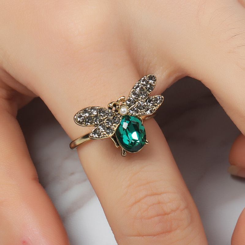 Cute Bees Open Finger Rings Luxury 18k Επιχρυσωμένο Κρύσταλλο Rhinestone Για Γυναίκες