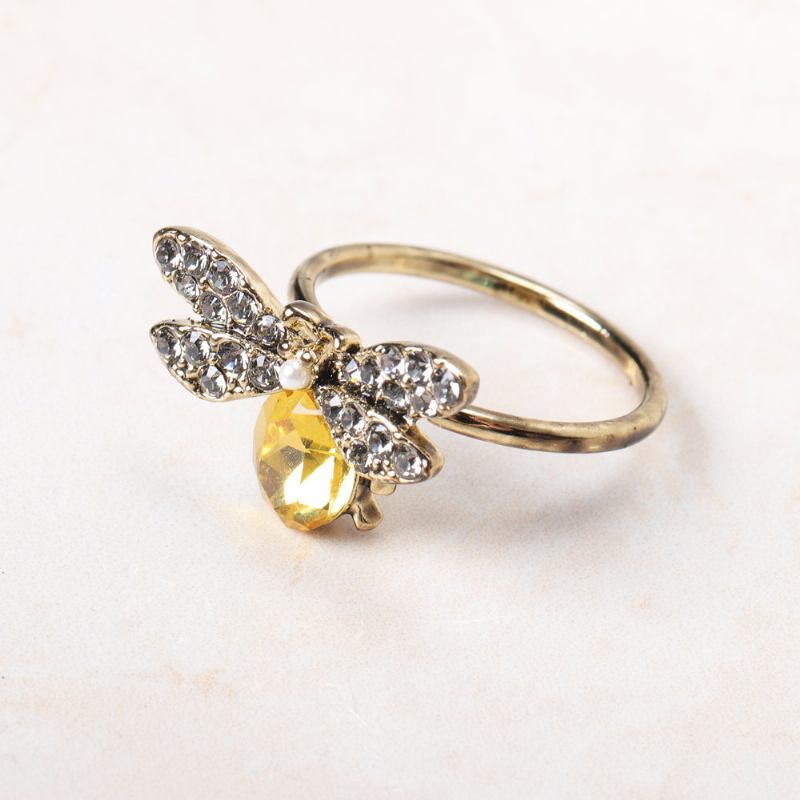 Cute Bees Open Finger Rings Luxury 18k Επιχρυσωμένο Κρύσταλλο Rhinestone Για Γυναίκες