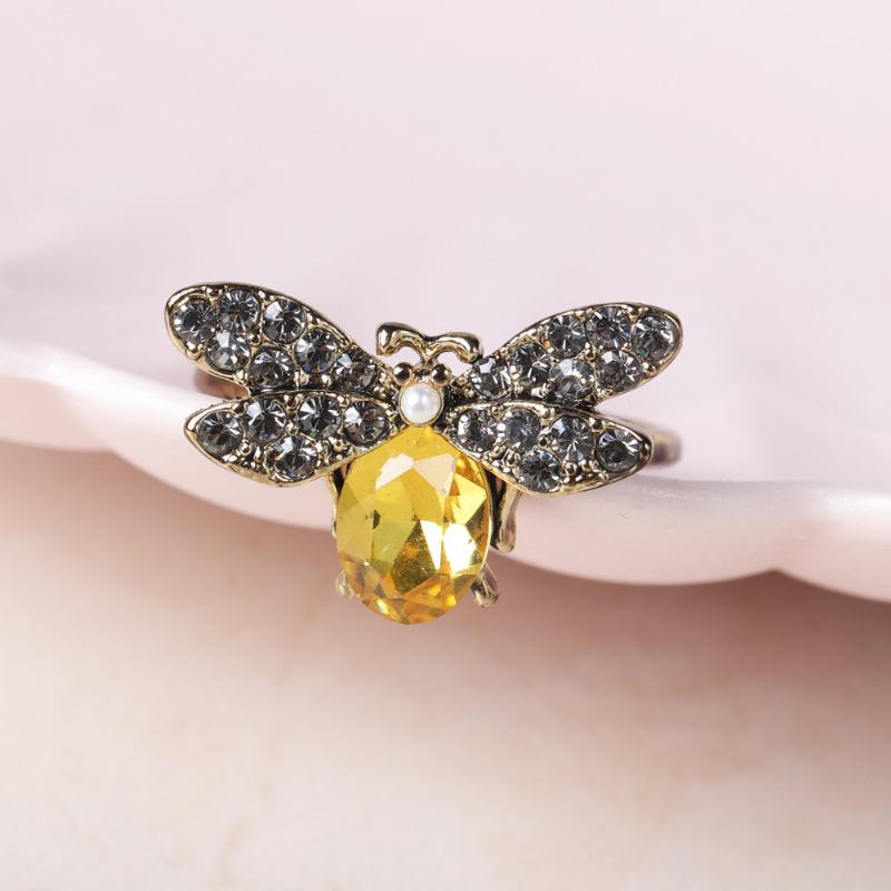 Cute Bees Open Finger Rings Luxury 18k Επιχρυσωμένο Κρύσταλλο Rhinestone Για Γυναίκες