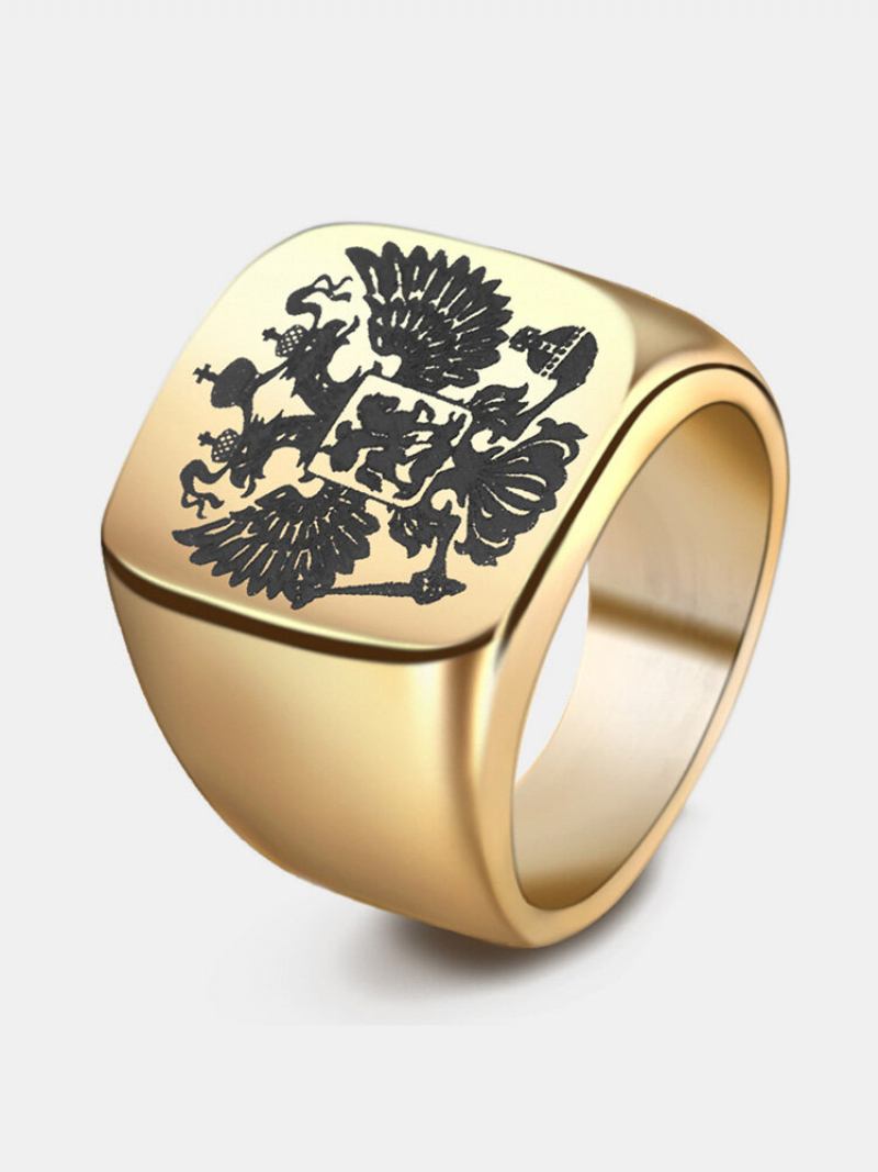 Δαχτυλίδι Από Ανοξείδωτο Ατσάλι Μόδας Russian Double Eagle Με Μεγάλα Ανδρικά Δαχτυλίδια Εθνόσημο