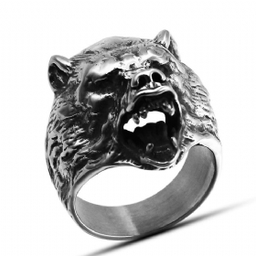 Δαχτυλίδι Από Ανοξείδωτο Ατσάλι Ζευγάρι Wolf Head Με Κοσμήματα Για Άνδρες Και Γυναίκες