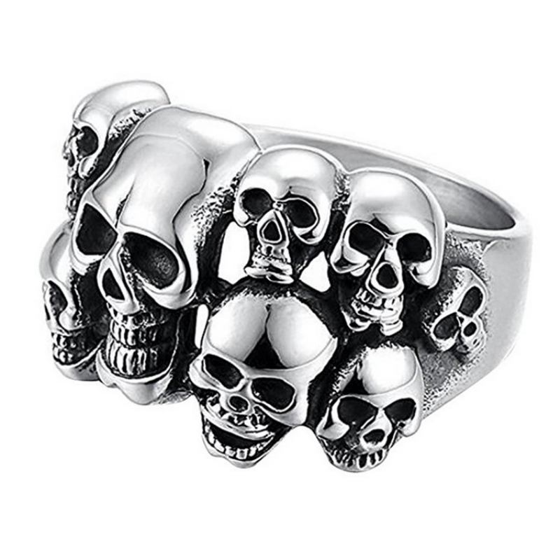 Δαχτυλίδι Skull European And American Domineering Double Layer Από Ανοξείδωτο Ατσάλι Ghost Head Ring