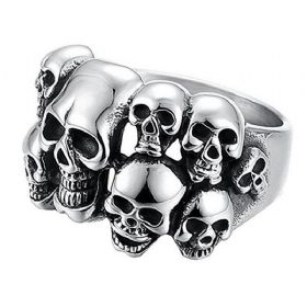 Δαχτυλίδι Skull European And American Domineering Double Layer Από Ανοξείδωτο Ατσάλι Ghost Head Ring