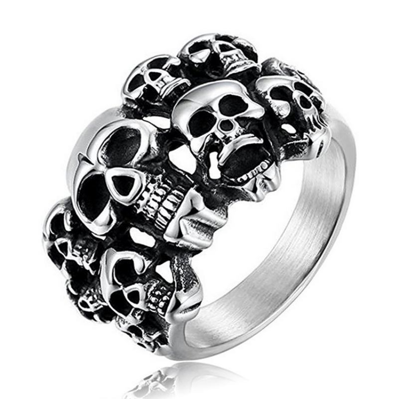 Δαχτυλίδι Skull European And American Domineering Double Layer Από Ανοξείδωτο Ατσάλι Ghost Head Ring