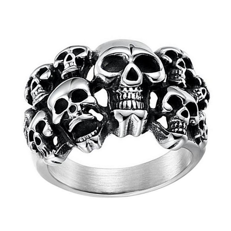 Δαχτυλίδι Skull European And American Domineering Double Layer Από Ανοξείδωτο Ατσάλι Ghost Head Ring