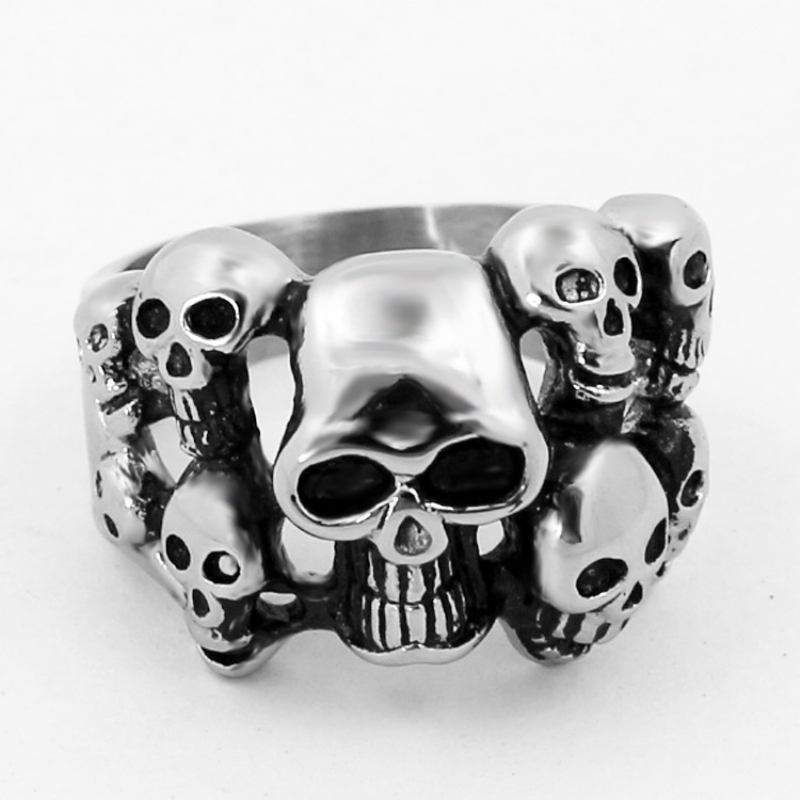 Δαχτυλίδι Skull European And American Domineering Double Layer Από Ανοξείδωτο Ατσάλι Ghost Head Ring