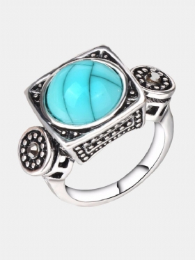 Fashion Finger Ring Μπλε Τιρκουάζ Κρύσταλλο Γεωμετρικά Αντίκες Ασημένια Δαχτυλίδια Ethnic Κοσμήματα Για Άνδρες