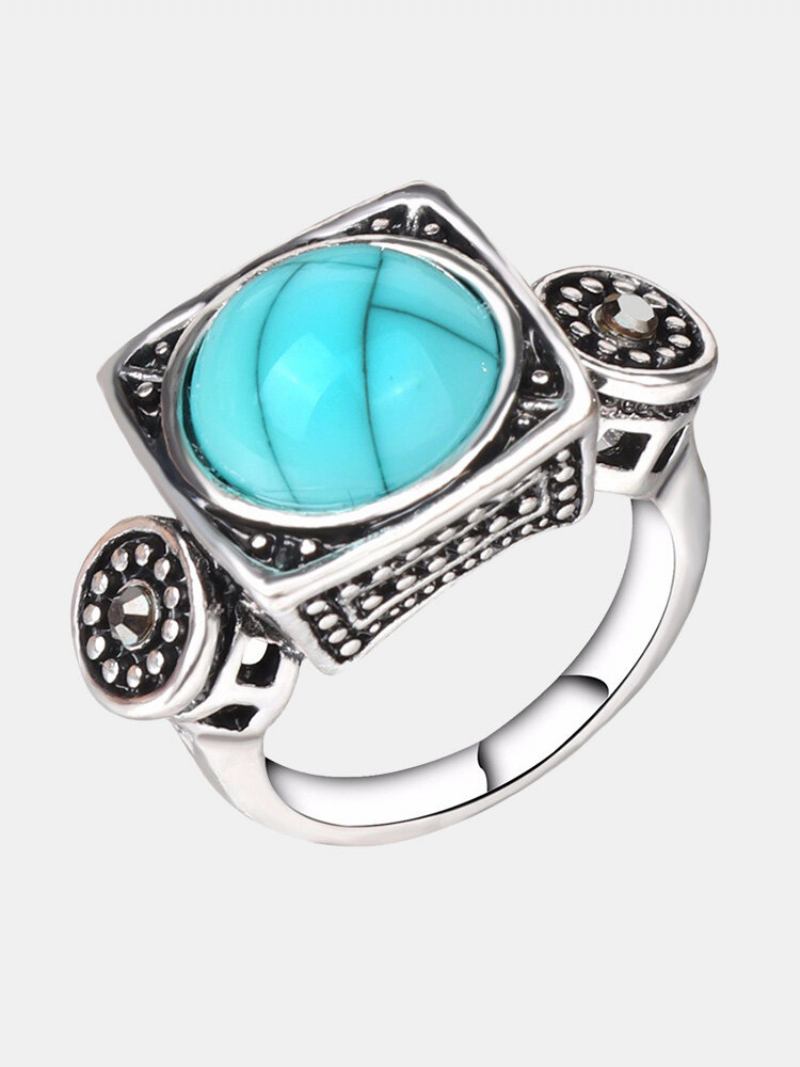 Fashion Finger Ring Μπλε Τιρκουάζ Κρύσταλλο Γεωμετρικά Αντίκες Ασημένια Δαχτυλίδια Ethnic Κοσμήματα Για Άνδρες