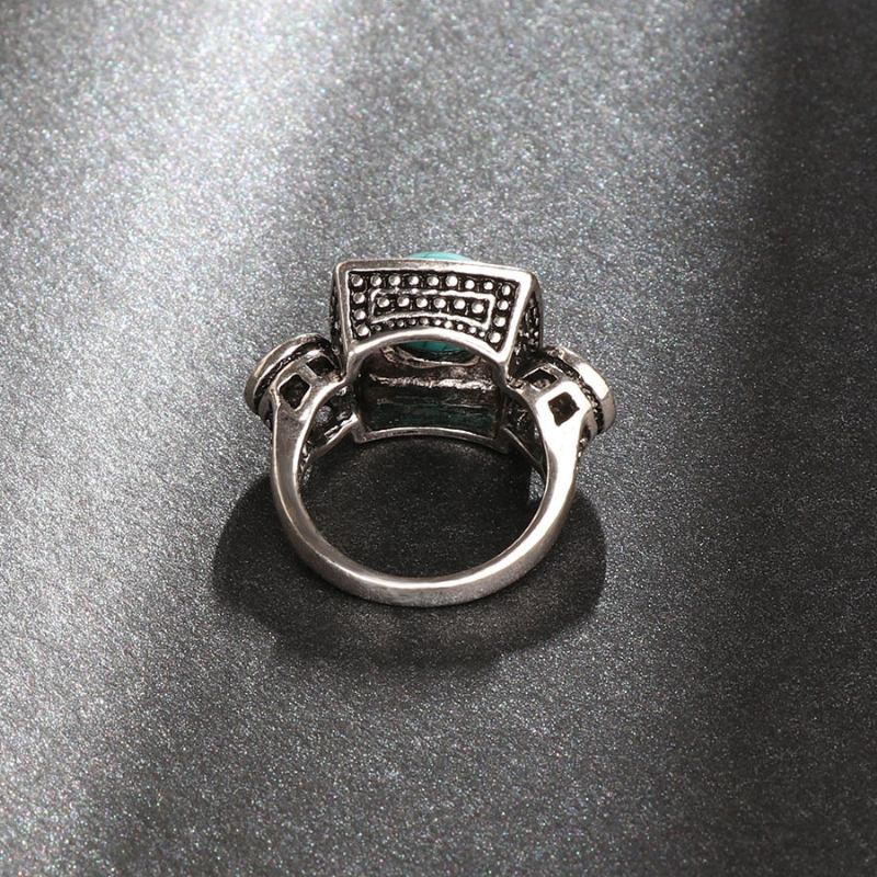 Fashion Finger Ring Μπλε Τιρκουάζ Κρύσταλλο Γεωμετρικά Αντίκες Ασημένια Δαχτυλίδια Ethnic Κοσμήματα Για Άνδρες