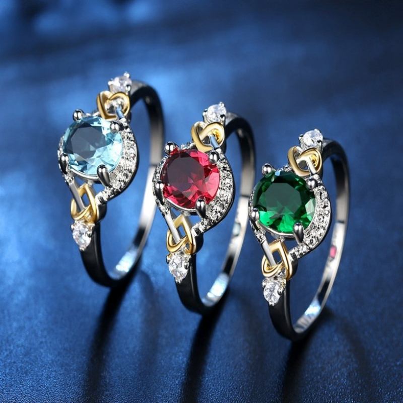 Fashion Finger Rings Double Heart Πολύχρωμα Δαχτυλίδια Micro Zircon Κοσμήματα Αξεσουάρ Χεριών Για Γυναίκες