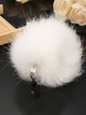 Γλυκό Χαριτωμένο Δαχτυλίδι Λευκό Μαλλί Fuzzy Ball Ρυθμιζόμενα Γυναικεία Δαχτυλίδια