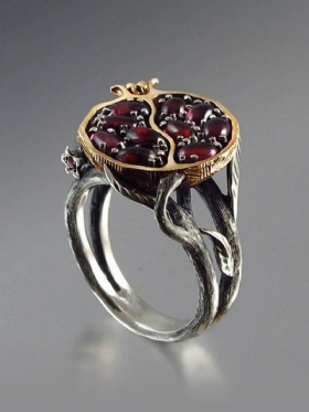 Γυναικείο Δαχτυλίδι Vintage Garnet Tree Vine Ring Διαχωρισμός Χρώματος Flower Leaf