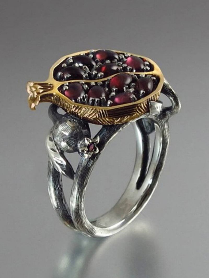 Γυναικείο Δαχτυλίδι Vintage Garnet Tree Vine Ring Διαχωρισμός Χρώματος Flower Leaf