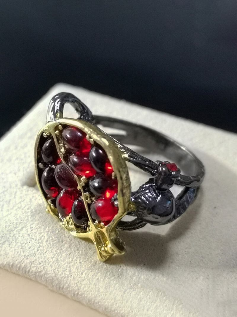 Γυναικείο Δαχτυλίδι Vintage Garnet Tree Vine Ring Διαχωρισμός Χρώματος Flower Leaf