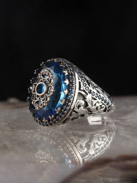 Jassy 1 Τμχ Αντίκες Ρετρό Χαραγμένο Vintage Μοτίβο Δαχτυλίδι Από Μπλε Κράμα Ζιργκόν