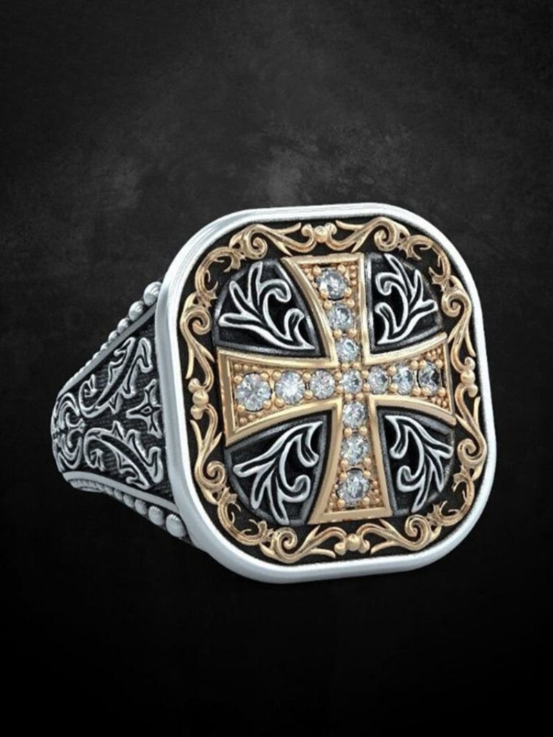 Jassy 1pcs Metal Retro Fashion Cross Rhinestone Domineering Ανδρικό Δαχτυλίδι