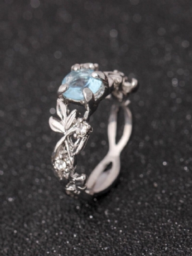 Κομψά Μπλε Κρυστάλλινα Ασημένια Δαχτυλίδια Μόδας Δαχτυλίδι Σε Σχήμα Φύλλου Το Καλύτερο Δώρο Για Γυναίκες