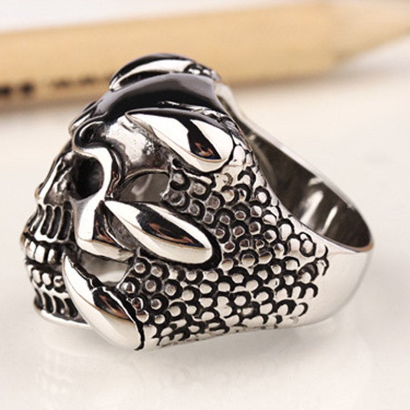 Μόδα Δάχτυλα Δαχτυλίδια Ακανόνιστο Κρανίο Μαύρα Από Ατσάλι Τιτανίου Ethnic Κοσμήματα Για Άνδρες