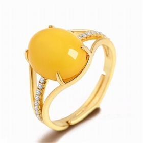 Μόδα Ρετρό Έθνικ Στιλ Ένθετο Κεχριμπαρένιο Δαχτυλίδι Με Κερί Μέλισσας Κίτρινο Χαλκηδόνιο Vintage Για Γυναίκες