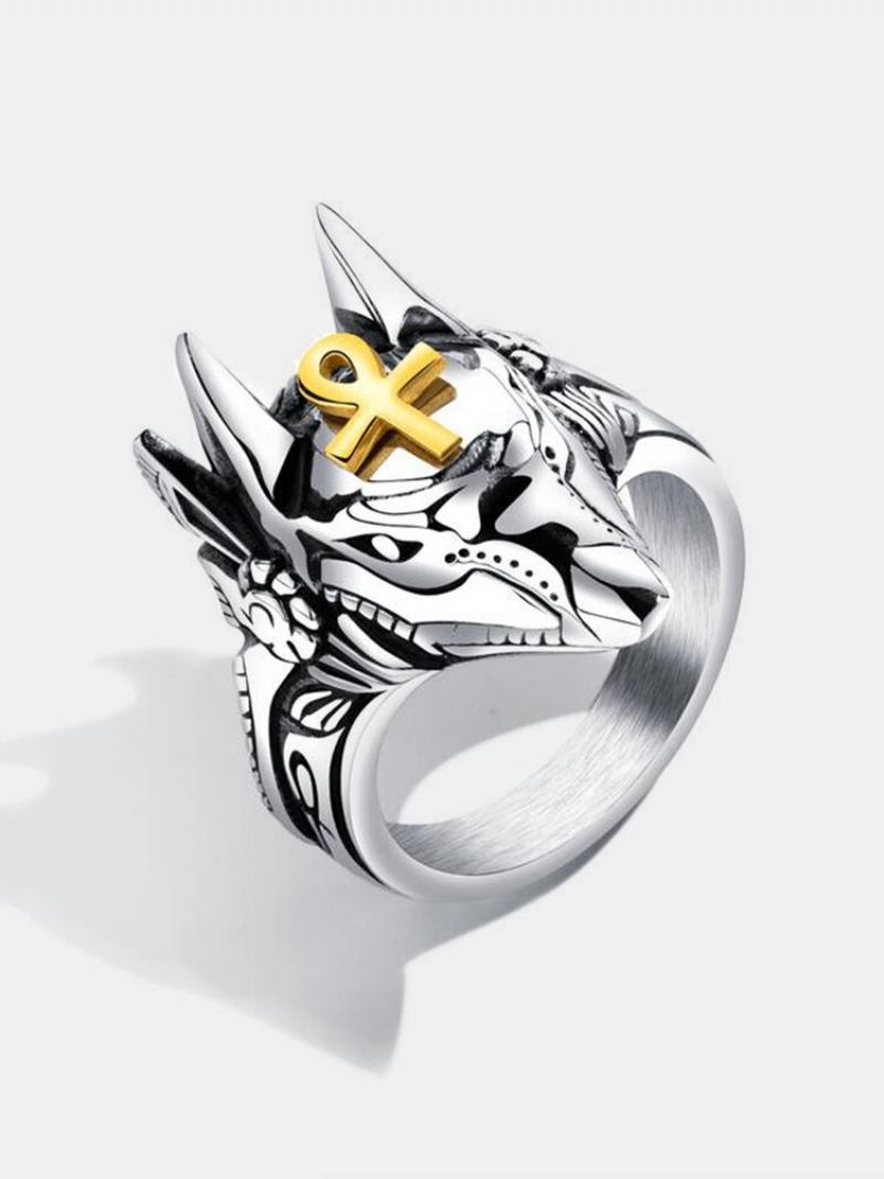 Punk Finger Rings Titanium Steel Cross Anubis Head Portrait Αξεσουάρ Ανδρικά Κοσμήματα