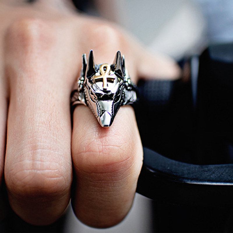 Punk Finger Rings Titanium Steel Cross Anubis Head Portrait Αξεσουάρ Ανδρικά Κοσμήματα