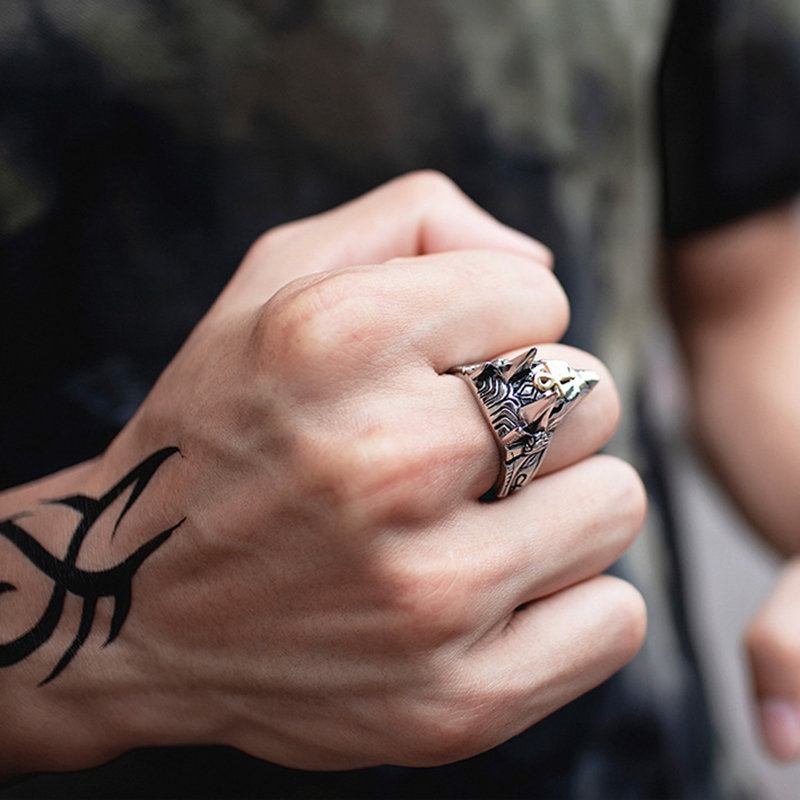 Punk Finger Rings Titanium Steel Cross Anubis Head Portrait Αξεσουάρ Ανδρικά Κοσμήματα