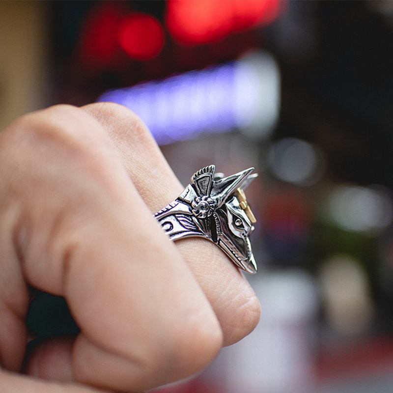 Punk Finger Rings Titanium Steel Cross Anubis Head Portrait Αξεσουάρ Ανδρικά Κοσμήματα