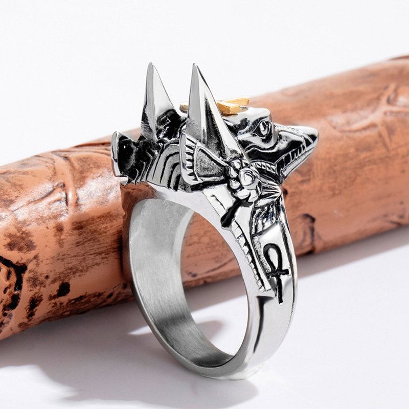 Punk Finger Rings Titanium Steel Cross Anubis Head Portrait Αξεσουάρ Ανδρικά Κοσμήματα