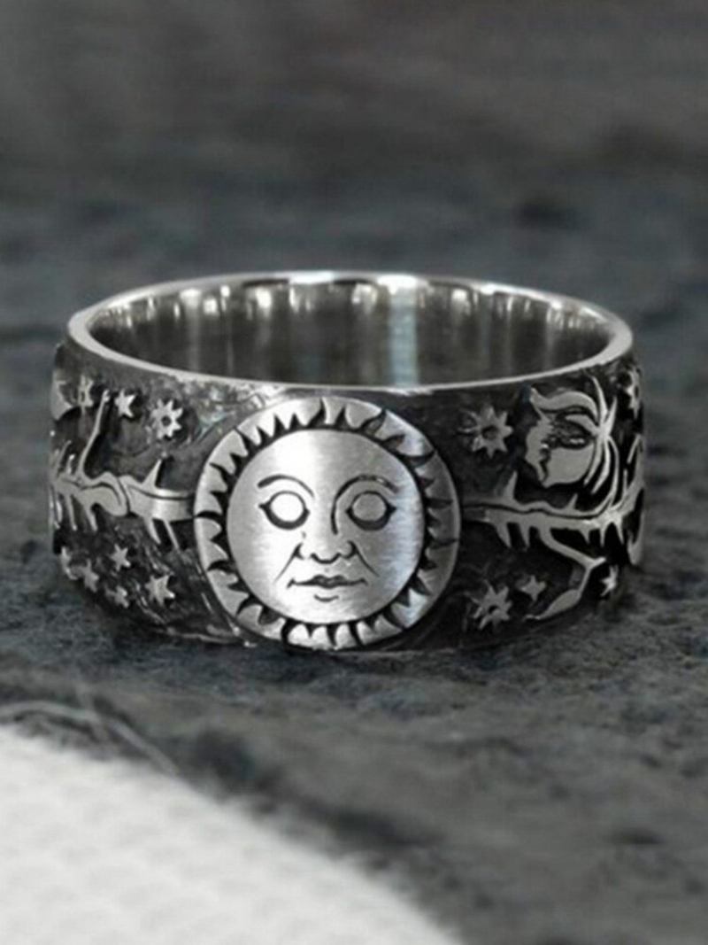 Punk Sun Moon Ring Ταϊλανδέζικο Ασημένιο Λουλούδι Δαχτυλίδι