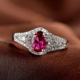 S925 Ασημένιο Δαχτυλίδι Γυναικείο Ρουμπίνι Με Διαμάντια Κοσμήματα Ζιργκόν Εργοστάσιο Απευθείας Πώληση