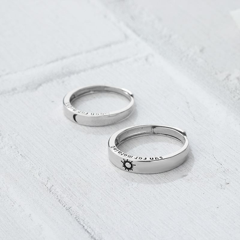 S925 Sterling Silver Sun Moon And Stars Couple Ring Open Rings Wedding Creative Δαχτυλίδι Για Ζευγάρι