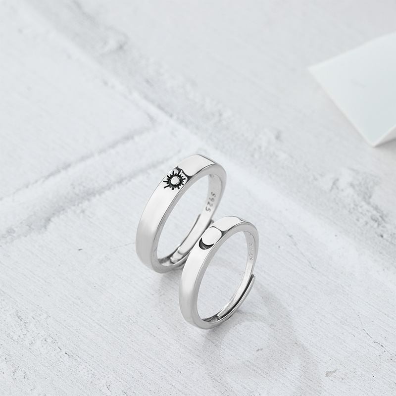 S925 Sterling Silver Sun Moon And Stars Couple Ring Open Rings Wedding Creative Δαχτυλίδι Για Ζευγάρι