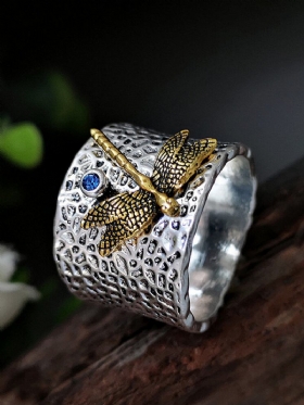 Vintage 925 Thai Ασημένιο Δαχτυλίδι Dragonfly Inlaid Diamond Γυναικείο