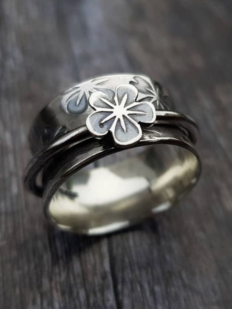 Vintage Alloy Ins Plum Flower Δαχτυλίδι Σε Σχήμα Λουλουδιού