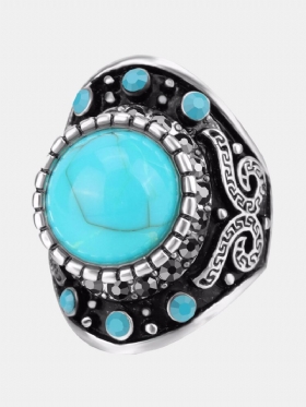 Vintage Δαχτυλίδι Δάχτυλο Μπλε Τιρκουάζ Κρύσταλλο Γεωμετρικά Αντίκες Ασημένια Δαχτυλίδια Ethnic Κοσμήματα Για Άνδρες