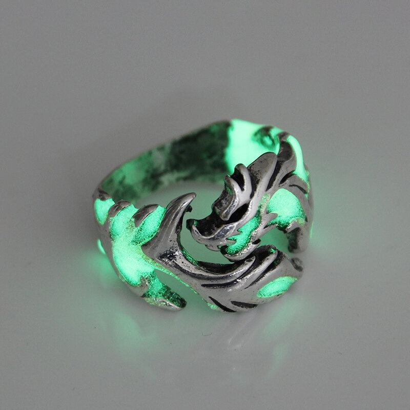 Vintage Halloween Luminous Rings Metal Hollow Flying Dragon Ανδρικά Δαχτυλίδια Κοσμήματα Αξεσουάρ