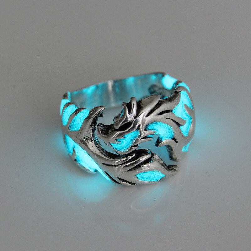 Vintage Halloween Luminous Rings Metal Hollow Flying Dragon Ανδρικά Δαχτυλίδια Κοσμήματα Αξεσουάρ