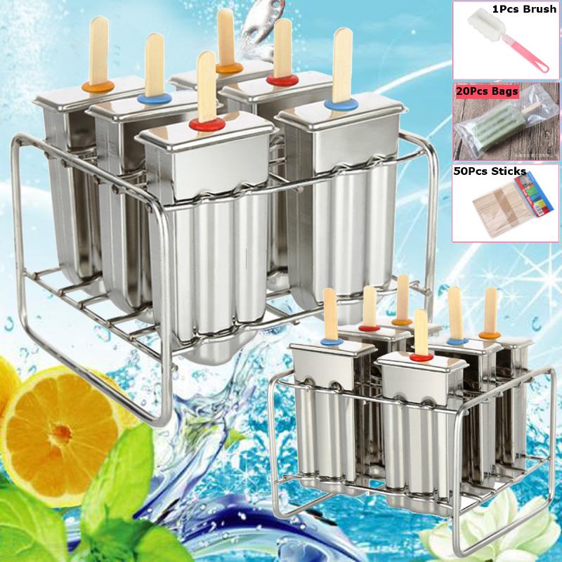 6 Cell Frozen Ice Cream Pop Mold Popsicle Maker Lolly Tray Pan Kitchen Diy